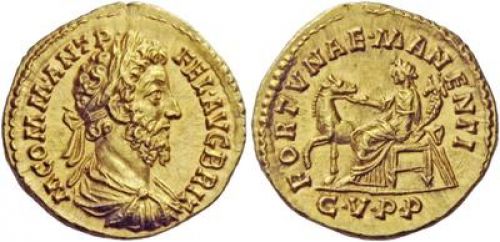 Aureo de Cómodo. FORTVNAE MANENTI / CVPP. Roma W-500-commode-fortvna-manenti-liaison-de-coin-1568538034